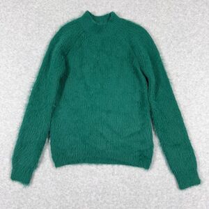 Sybilla Sweater Women XS Green Eyelash Mock Neck Ribbed‎ Knit Pullover Cozy Ski
